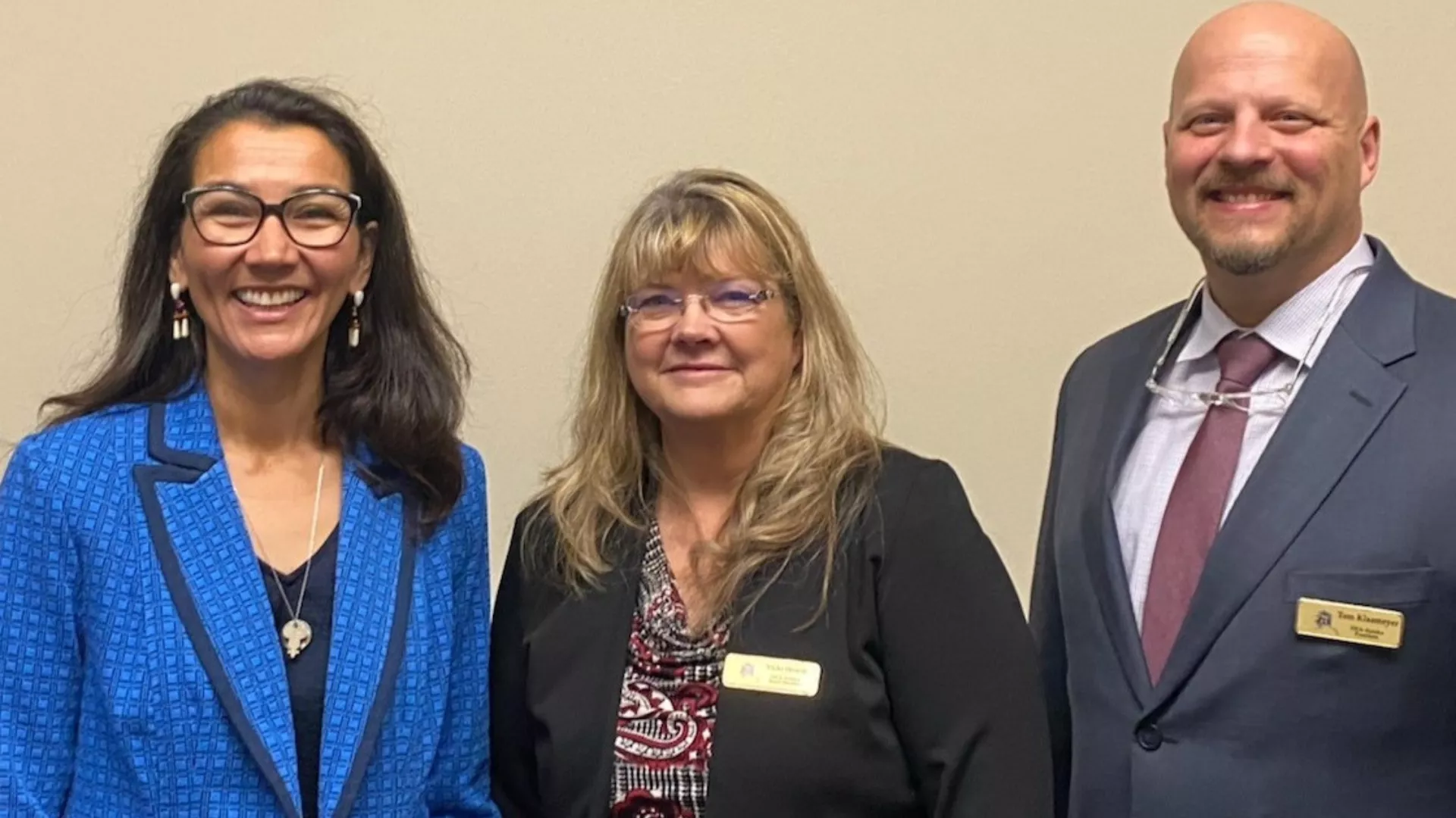 NEA-Alaska President Tom Klaameyer and MSEA President Vick Hewitt with Representative Mary Peltola.