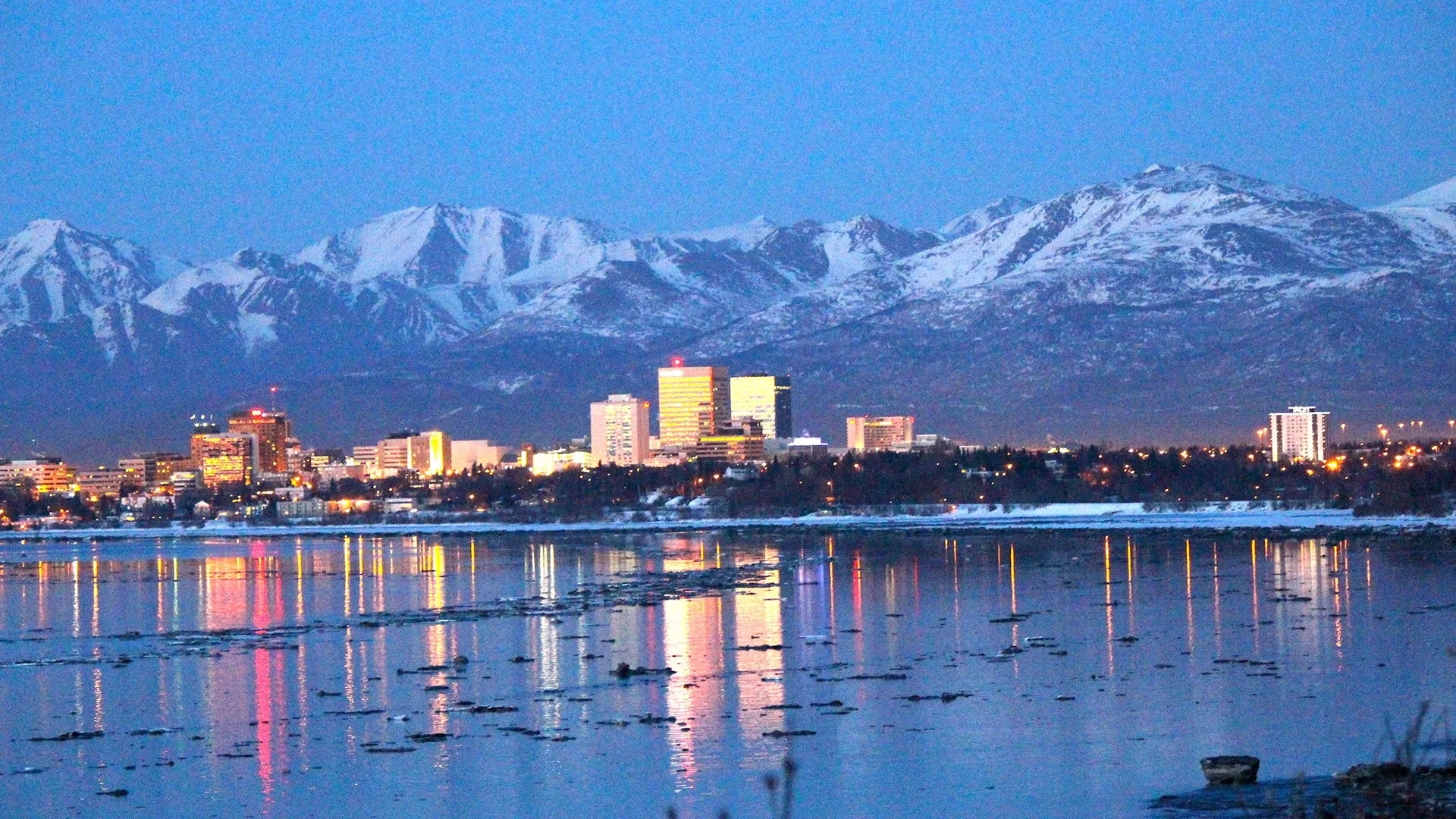 A view of the Anchorage, Alaska skyline